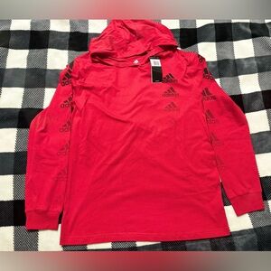 adidas Red Logo Hooded Long Sleeve Tee